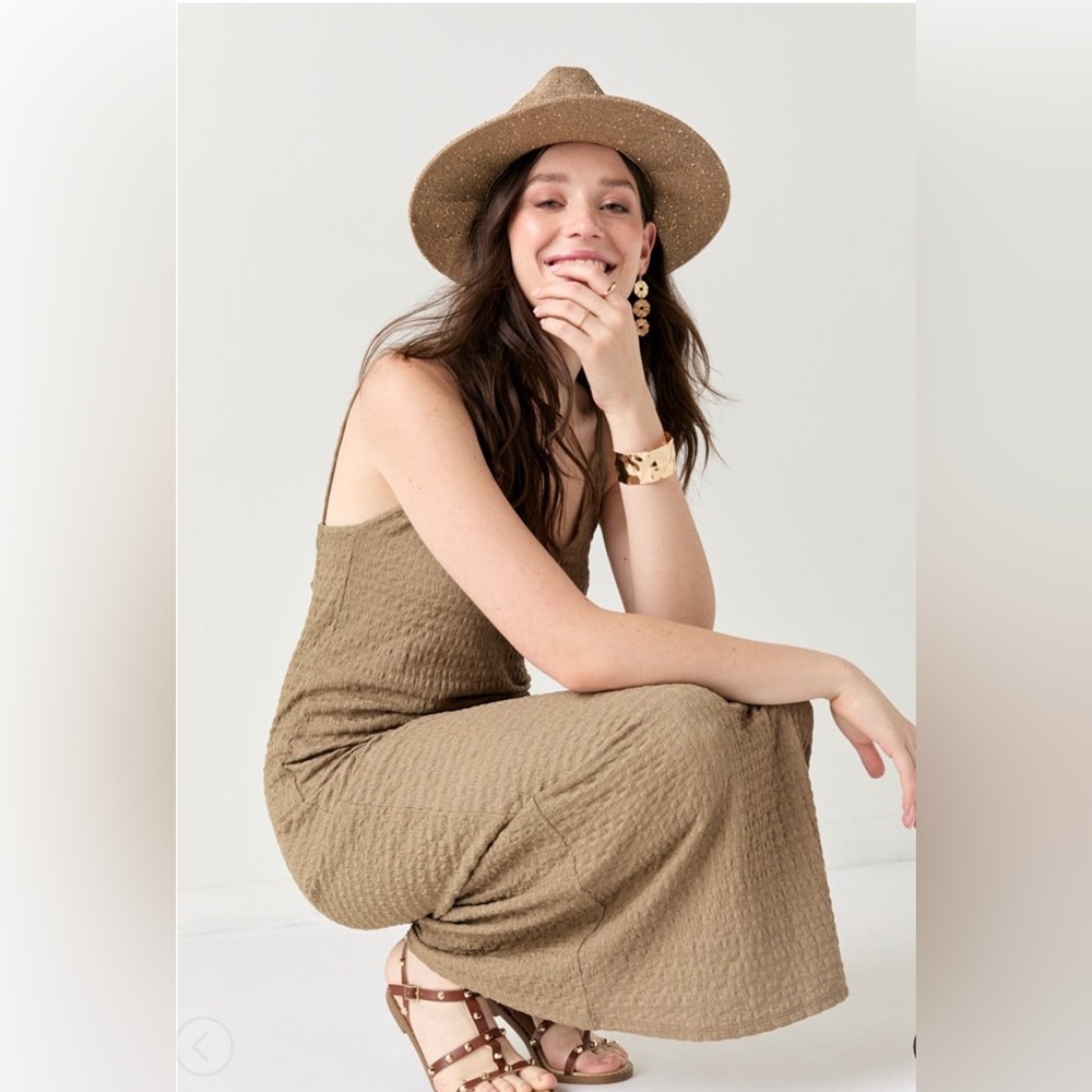 New Francescas Alice Crochet Tie Back Tan Chic Maxi Dress Chic Maxi Dress - Picture 3 of 6